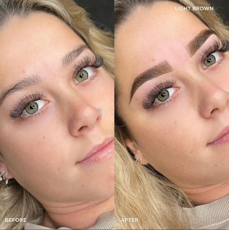 Eye makeover before and after: lash lift with tint and reshaped, tinted brows