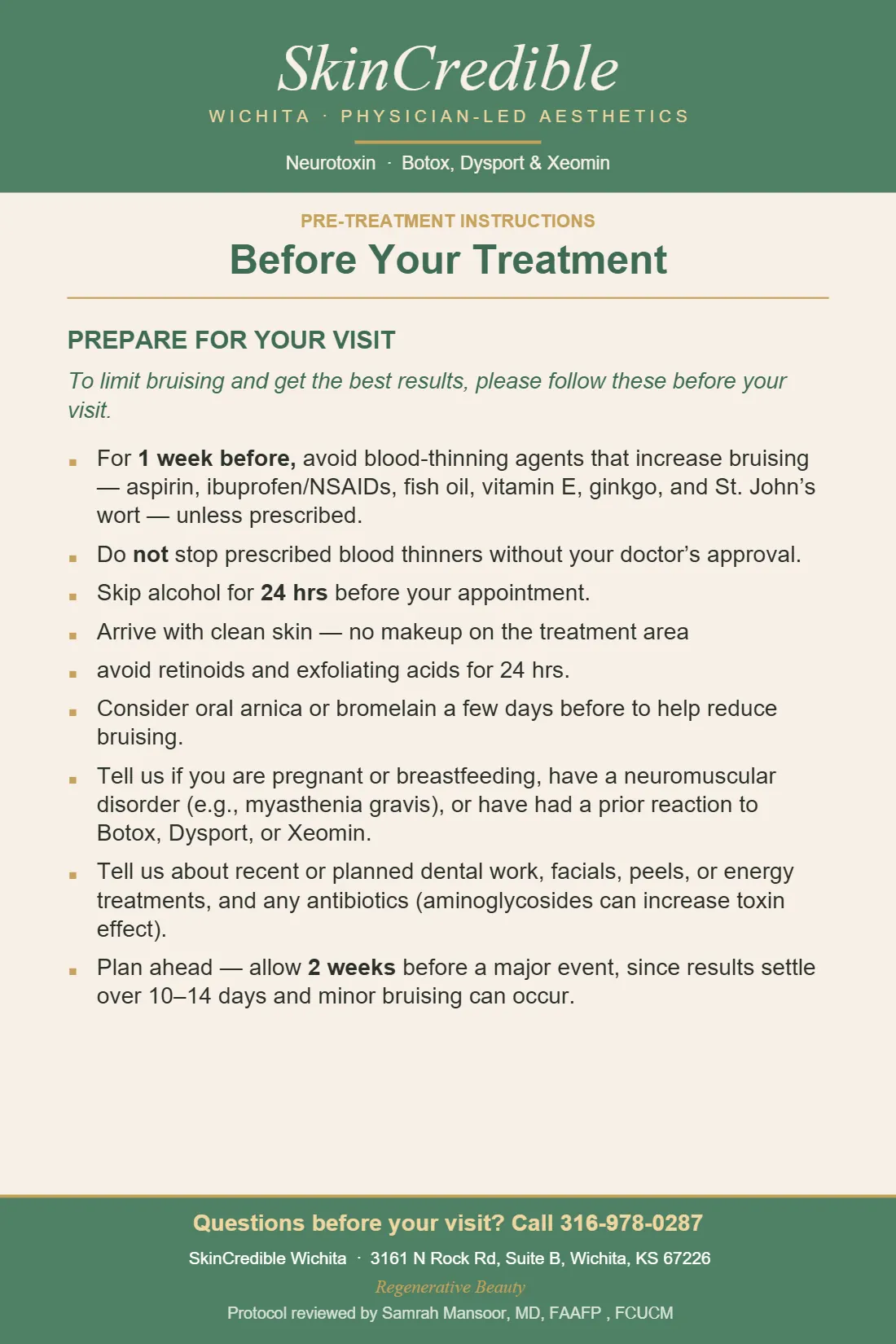 Botox, Dysport & Xeomin care instructions, page 1 of 2