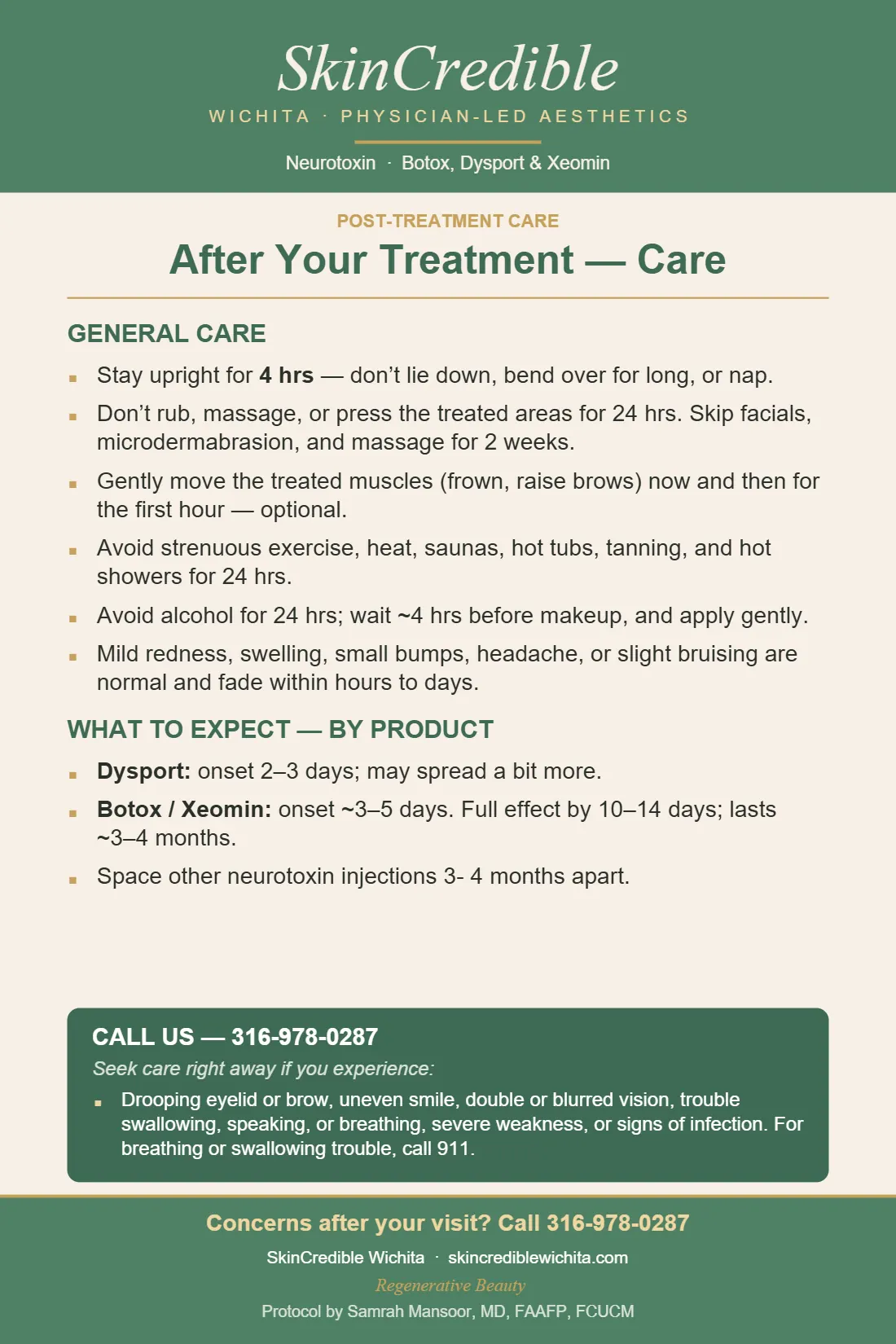 Botox, Dysport & Xeomin care instructions, page 2 of 2