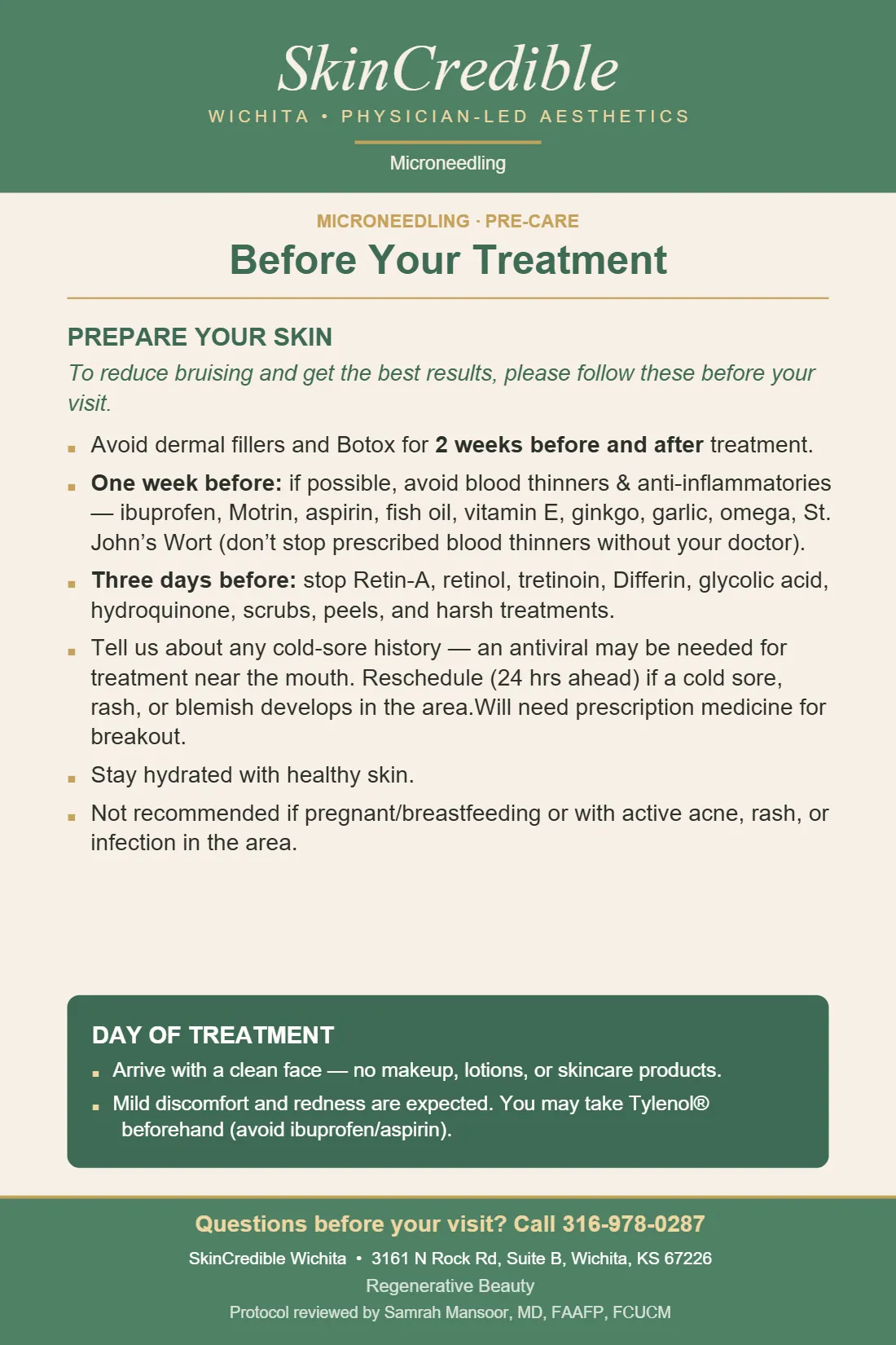 Microneedling care instructions, page 1 of 2