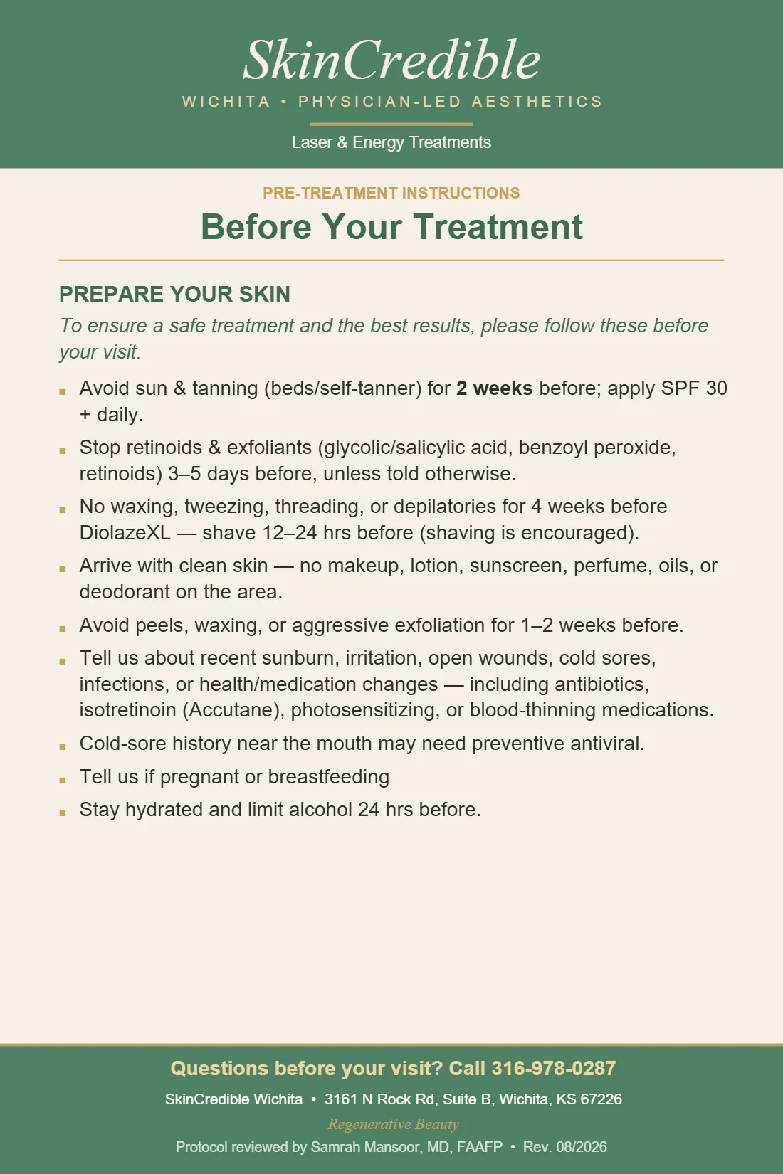 Laser & Energy Treatments care instructions, page 1 of 2