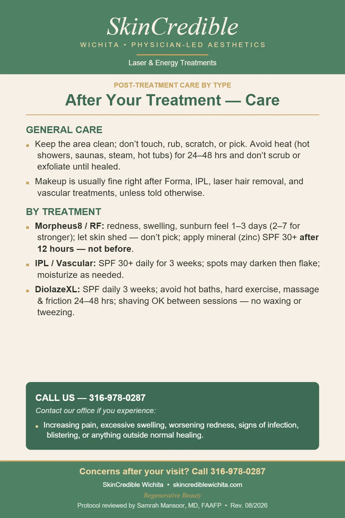 Laser & Energy Treatments care instructions, page 2 of 2