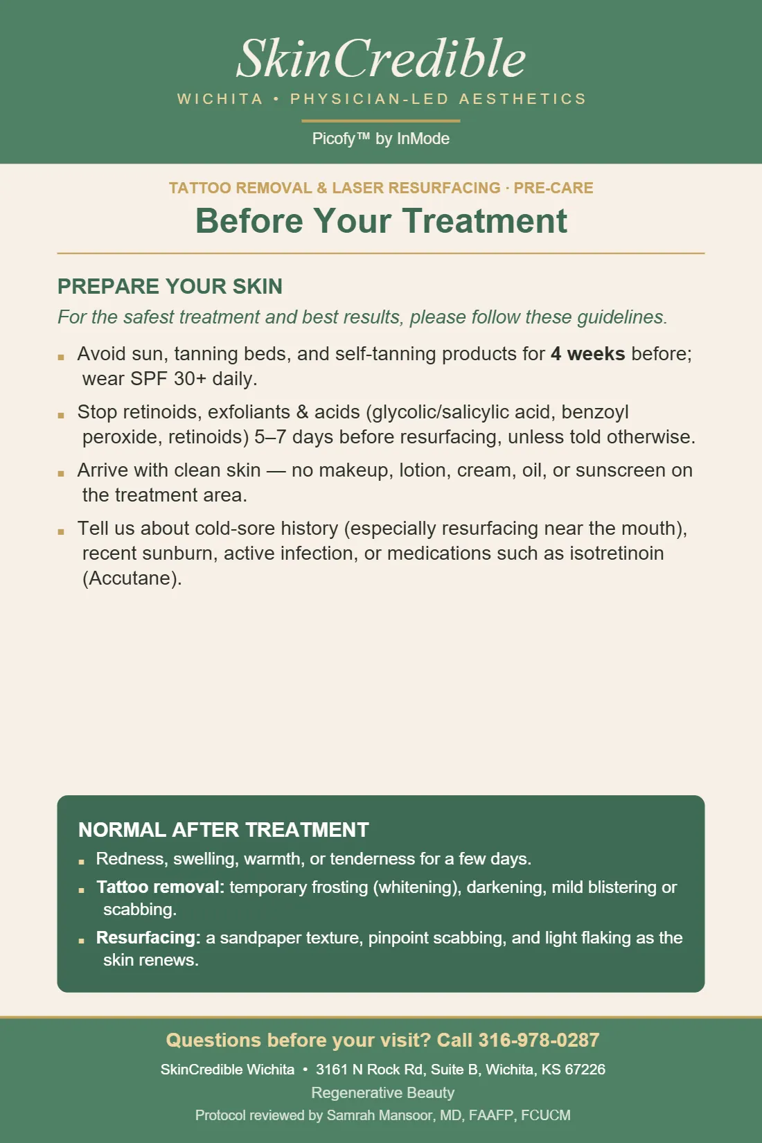 Picofy™ by InMode care instructions, page 1 of 2