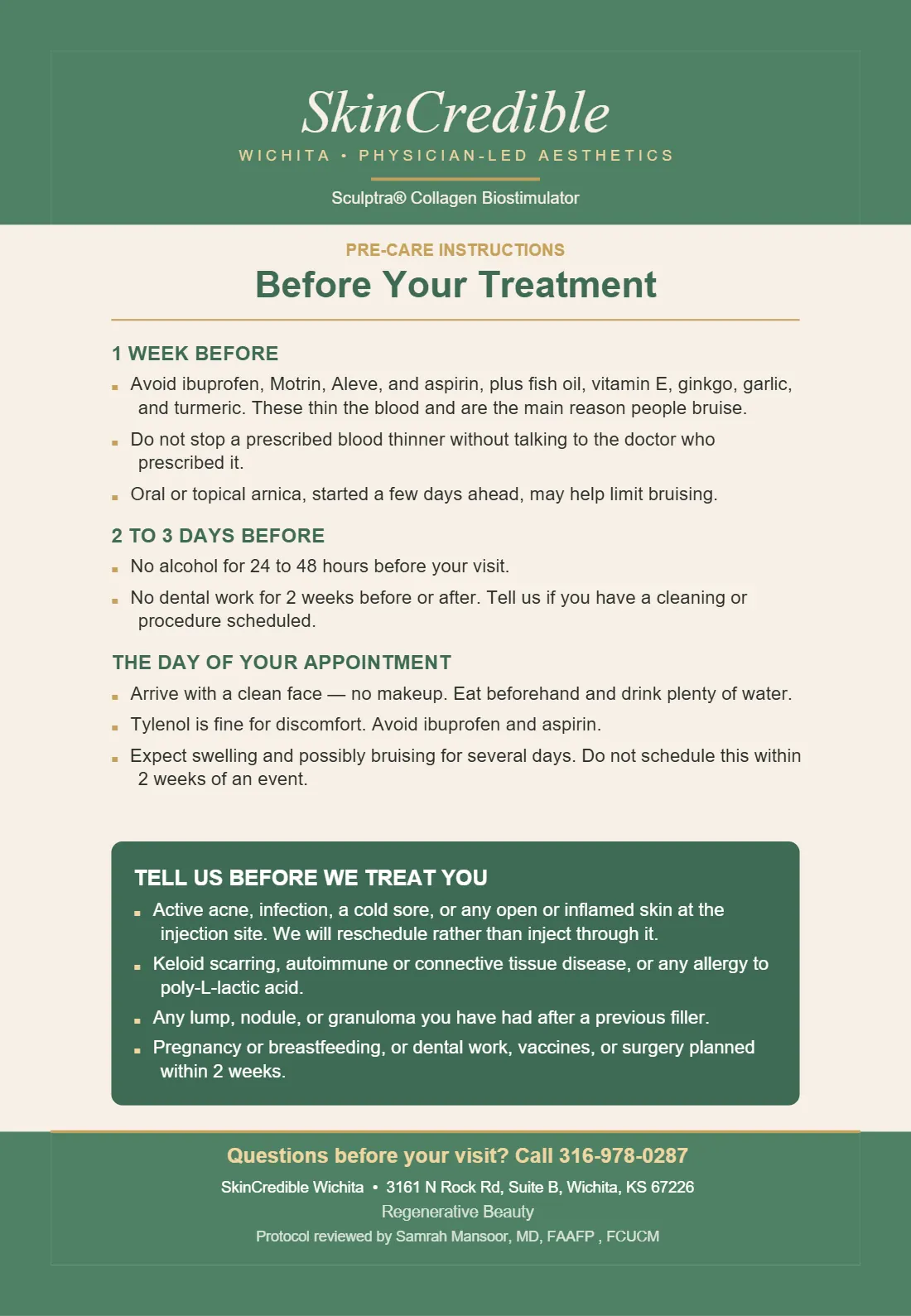 Sculptra® Collagen Biostimulator care instructions, page 1 of 2